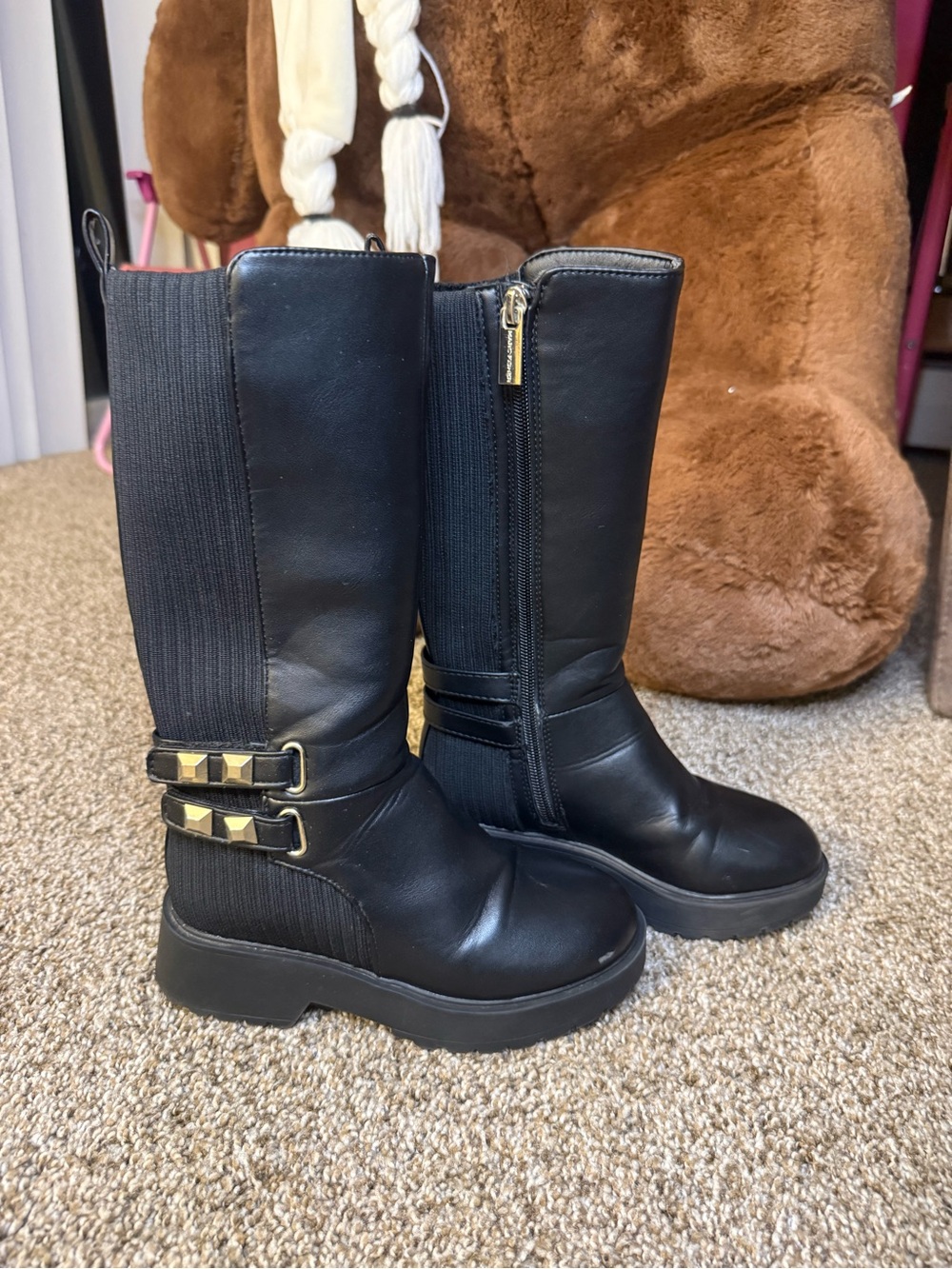 Marc Fisher Kids Black Boots with Gold Zip Pull